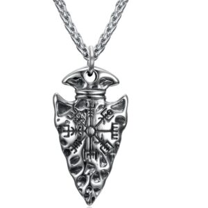 Asgard Crafted Handcrafted Stainless Steel Nordic Spear Head Pendant With Helm Of Terror